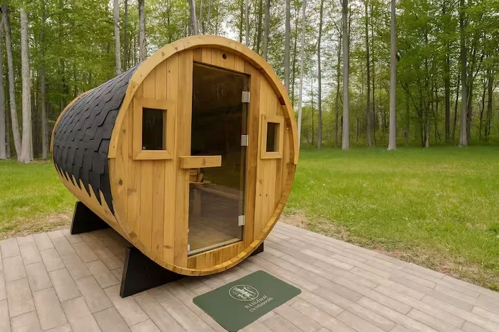 Private cedar barrel sauna